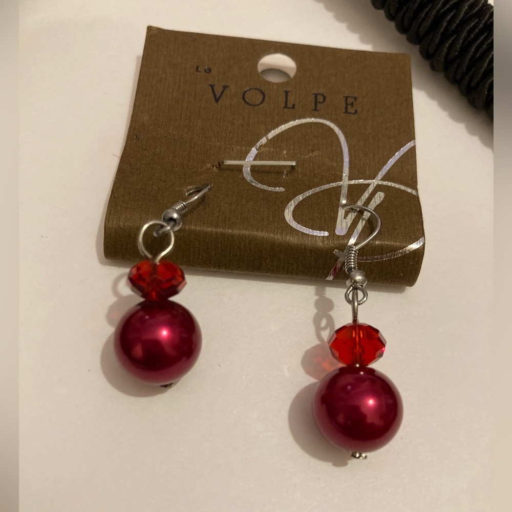 Beautiful Beaded Necklace/Earring Set Ruby Red/Bl… - image 4